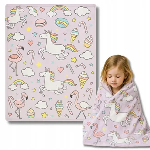 Kocyk Dla Dziecka Jednorożec Miękki Polar Fioletowy 76×102 cm Do Wozka - Koce i narzuty dla dzieci - miniaturka - grafika 1