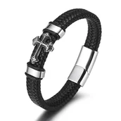 Bransoletki - Bransoletka meska skorzana krzyz stal 316L prezent 21cm - miniaturka - grafika 1