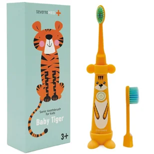 Szczoteczka soniczna elektryczna do zębów dla dzieci 3-12 lat BABY TIGER + 2 końcówki - Szczoteczki do zębów dla dzieci - miniaturka - grafika 1