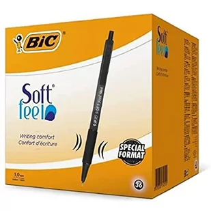 BIC Długopisy kulkowe miękkie w dotyku, średnia końcówka (1,0 mm), do pisania na co dzień z czarną beczką, czarne, pudełko 36 [dostępne tylko w serwisie Amazon] - Długopisy - miniaturka - grafika 1