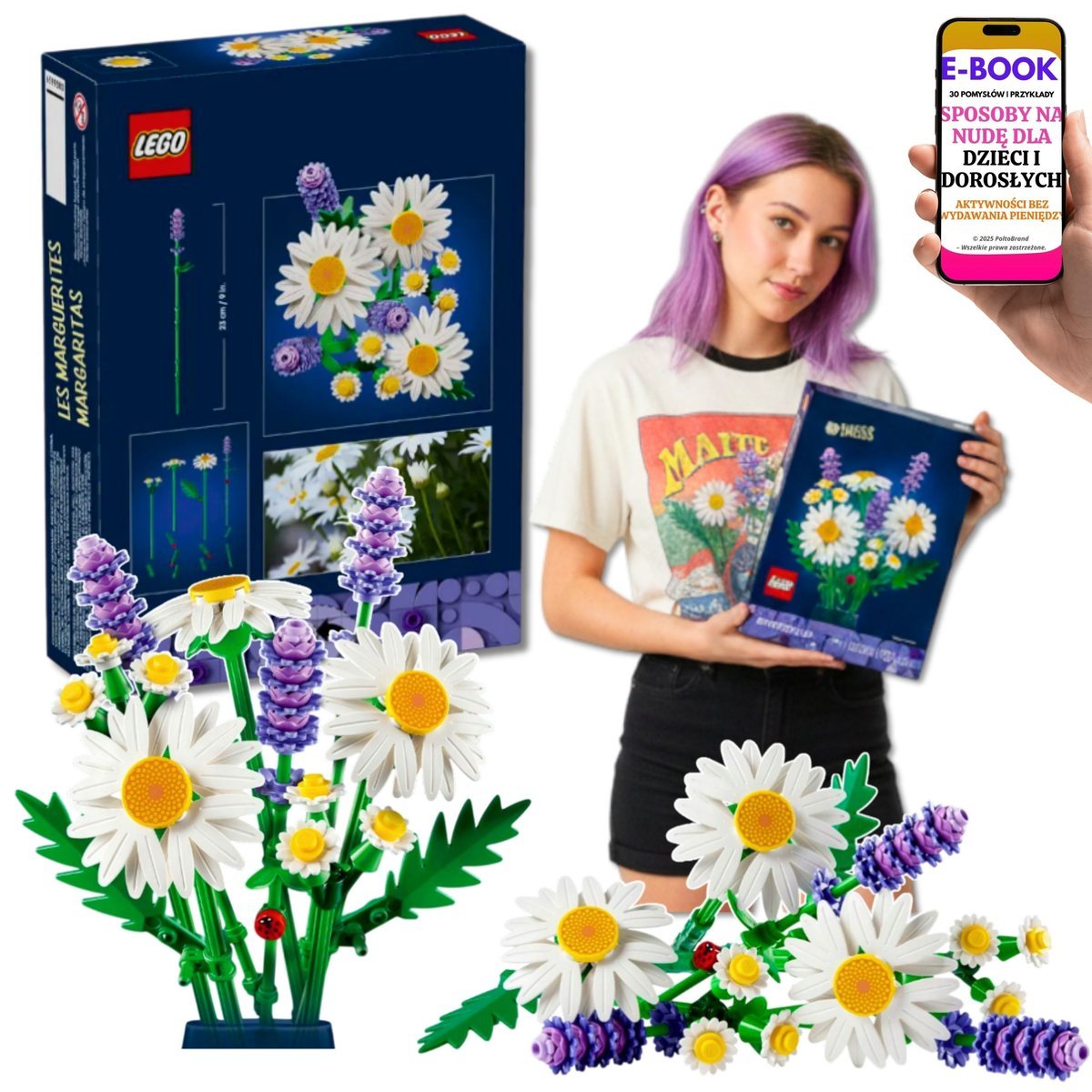 LEGO Botanicals Flowers Stokrotki Kwiatowa dekoracja 11508 prezent dla niej 9+ LEGO Walentynki Dzień Dziecka Kobiet + EBOOK-3