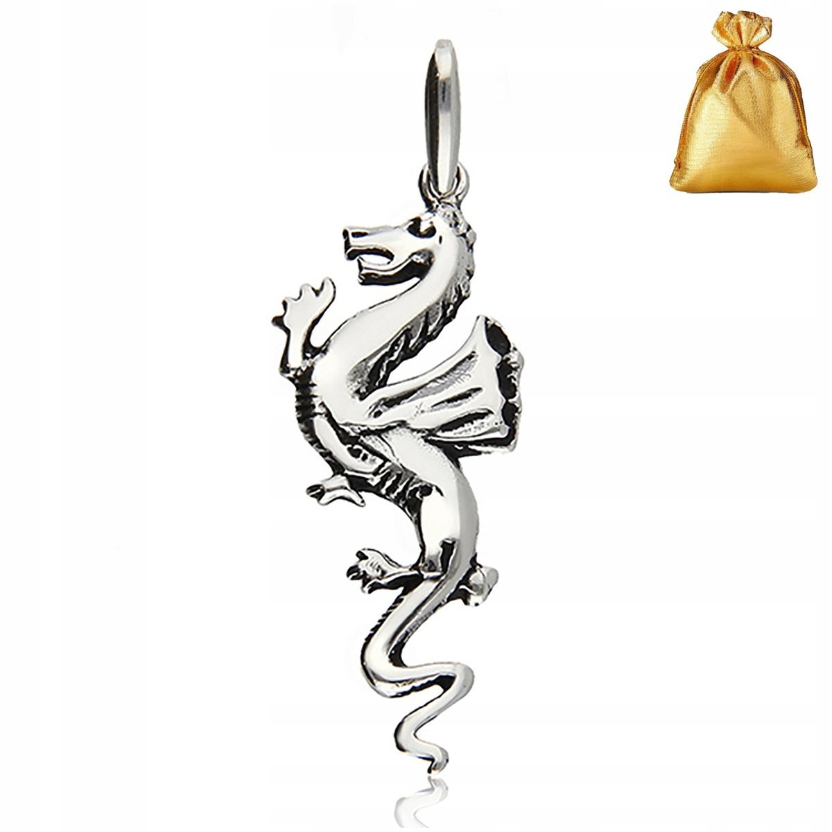 Srebrna Męska Oksydowana Zawieszka Wisiorek Smok Srebro Pr. 925 Na Prezent