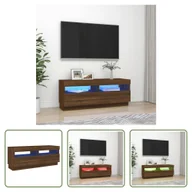 Szafki RTV - The Living Store Szafka pod telewizor z oświetleniem LED Brązowy dąb 100x35x40 cm - miniaturka - grafika 1