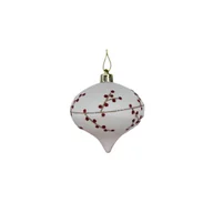 Bombki - Bombka plastikowa dekorowana brokatem gałązki 8 cm biało-czerwony - miniaturka - grafika 1