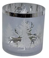 Świeczniki - Świecznik szklany ze srebrnymi reniferami maxi - miniaturka - grafika 1