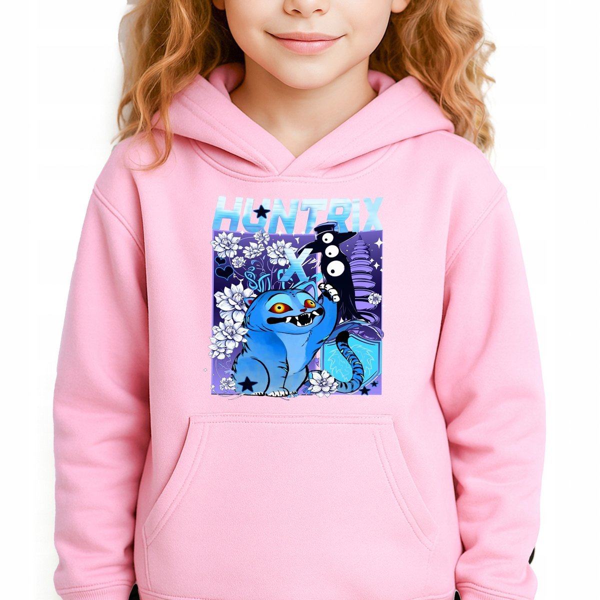 Bluza Dziecięca Różowa Z Kapturem HUNTRIX CAT Muzyka Wzory Rozmiar 152 cm