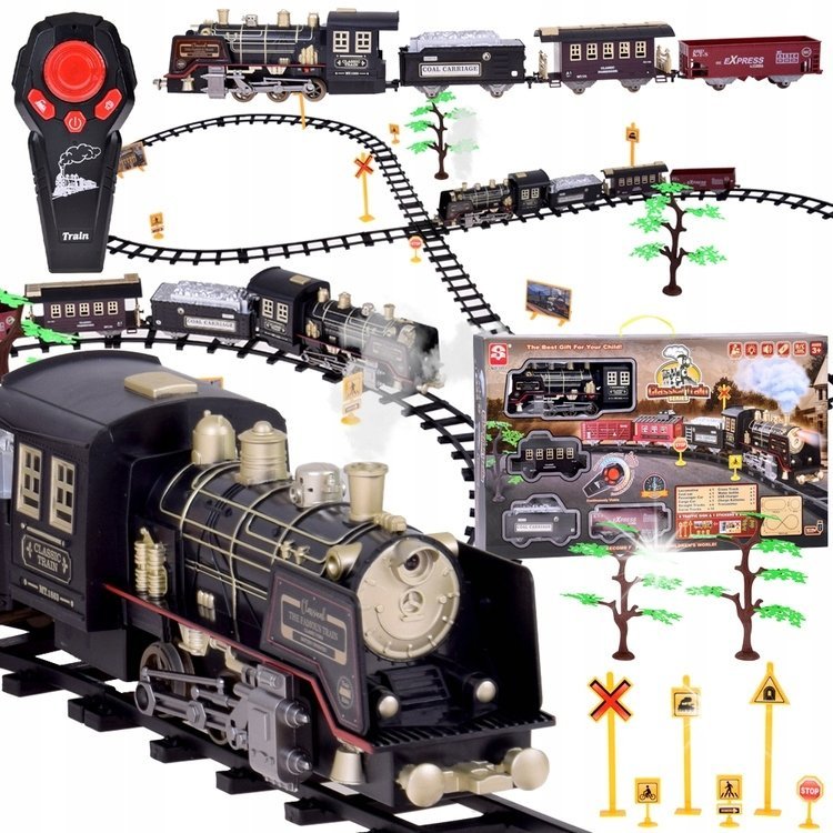 Duży Retro POCIĄG Lokomotywa Kolejka na pilota Światło Para Dźwięk RC0700