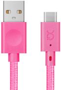 Kable USB - Xqisit Cotton Cable USB C 3.0-USB A różowy 30122 - miniaturka - grafika 1