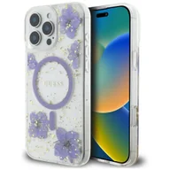 Etui i futerały do telefonów - Etui Guess Resin Flowers MagSafe do iPhone 16 Pro fioletowy - miniaturka - grafika 1