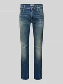 Spodnie męskie - Jeansy o kroju slim fit z mieszanki bawełny z przetarciami - miniaturka - grafika 1