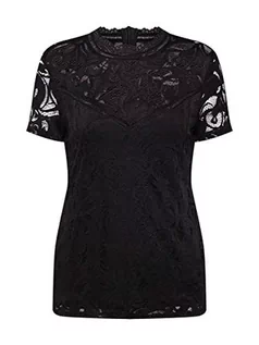 Bluzki damskie - Vila Damska bluzka z krótkimi rękawami, koronkowa, czarny, XL - grafika 1