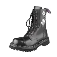 Botki męskie - glany STEADY'S - 10 dziurek, czarne / BIAŁA RÓŻA (STE/10/HAFT) -37 - miniaturka - grafika 1