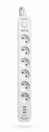 Listwy zasilające - Listwa zasilająca KERG z wyłącznikiem-6 gniazd 3USBA 16A 1,5m M02597 - miniaturka - grafika 1