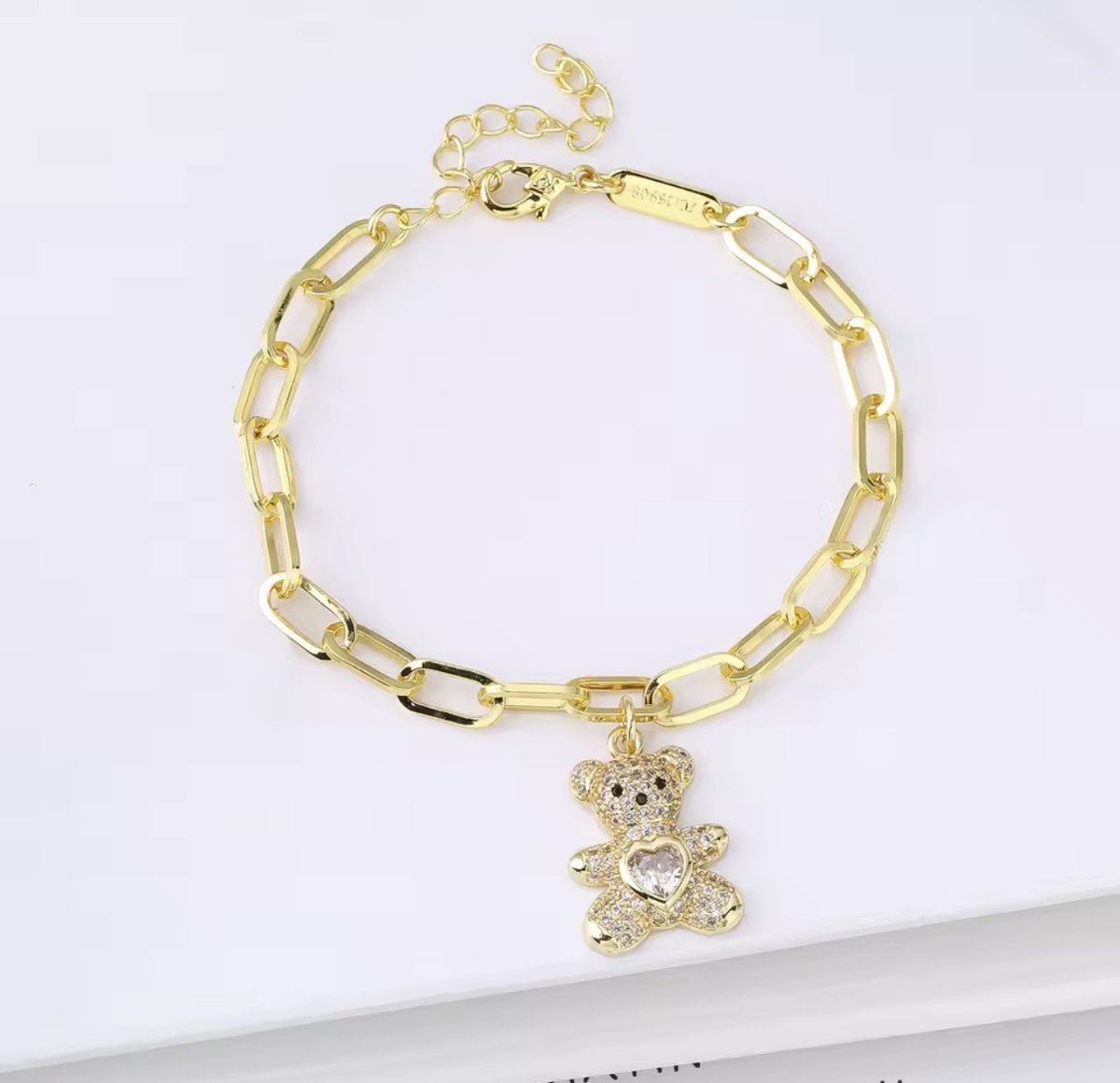 CRYSTELLE TEDDY luksusowa złota bransoletka z kryształowym misiem