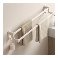 Wieszaki łazienkowe - Podwójny wieszak na ręczniki, półka łazienkowa bez wiercenia, aluminiowy wieszak na ręczniki, bez wiercenia, biały, 70*8,4 cm - miniaturka - grafika 1