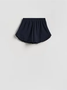 Reserved - Bawełniane szorty z falbankami - granatowy - Spodenki damskie - miniaturka - grafika 1