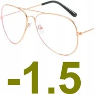 Okulary korekcyjne, oprawki, szkła - Okulary korekcyjne minusy pilotki złote -1.5 - miniaturka - grafika 1