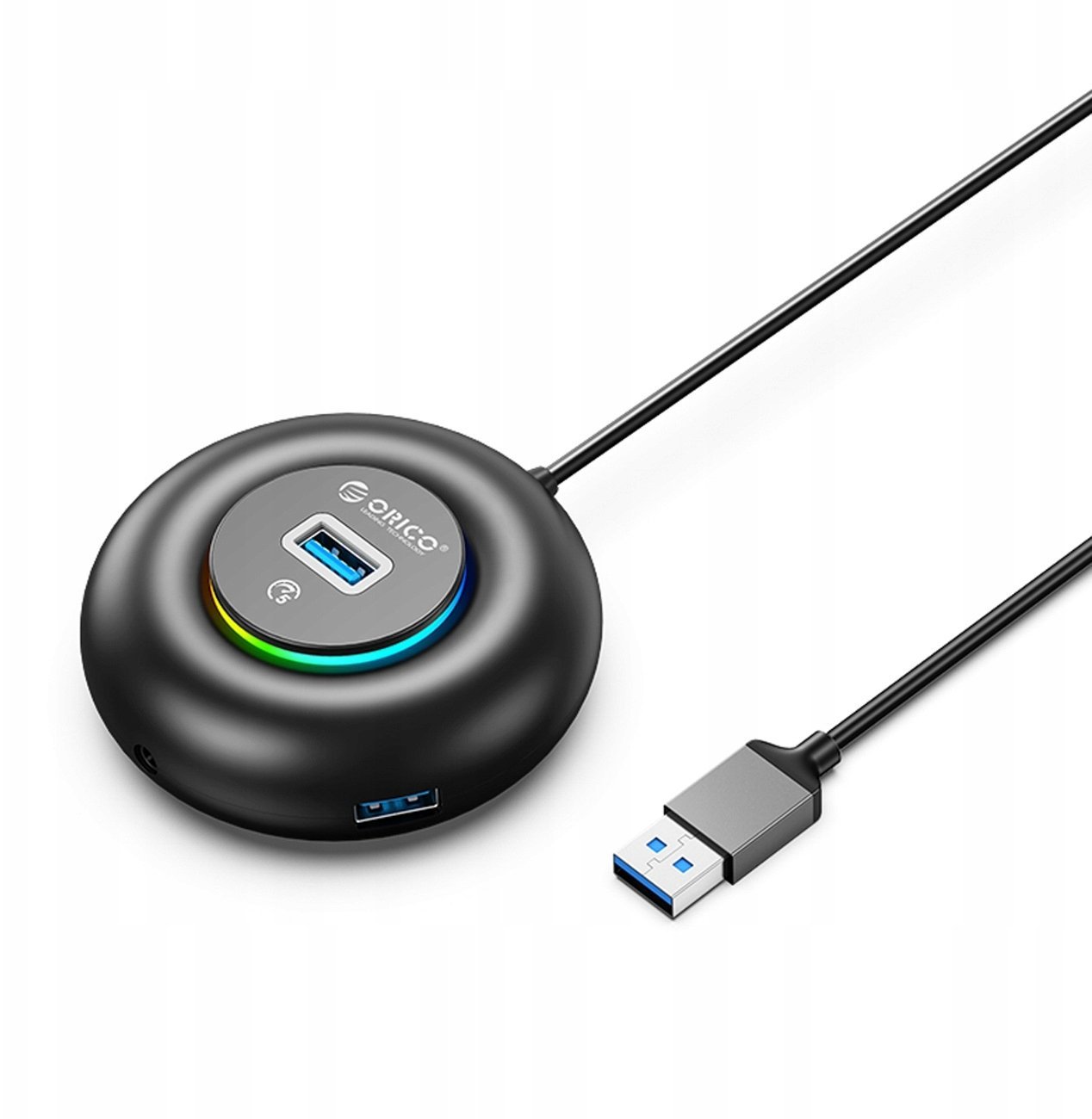 HUB USB Orico YXR4-U3 RGB 4-portowy USB-A 3.0 z portem audio/mikrofonowym 1,8 m - czarny 6941788806061