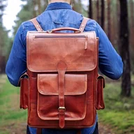 Plecaki - Polski Plecak Tornister Męski Skóra Vintage do Pracy Belveder Brąz BT09 - miniaturka - grafika 1