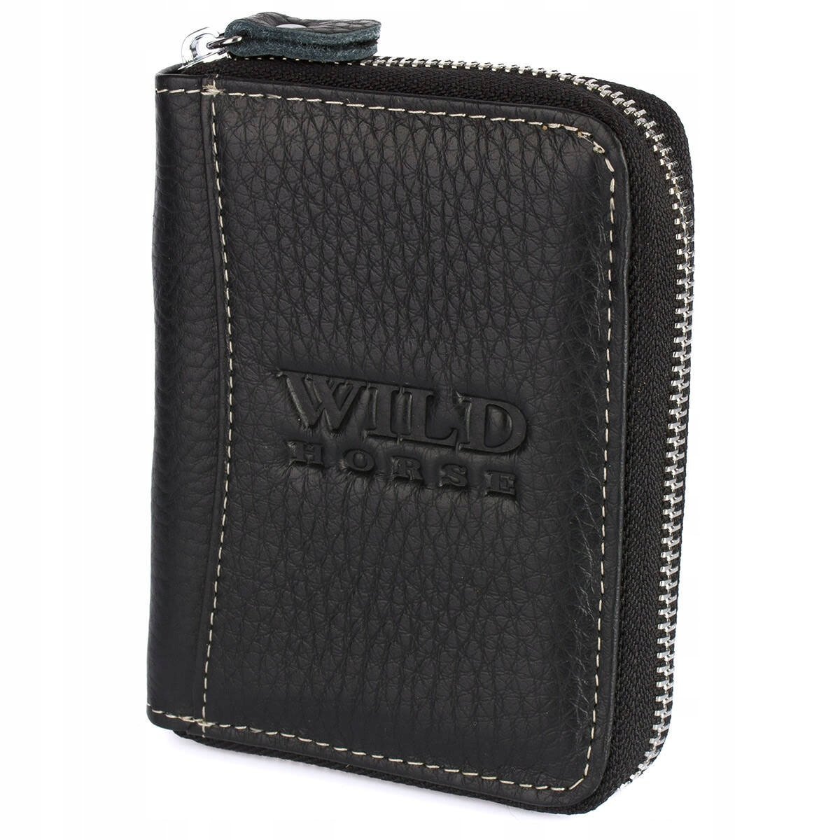 Męski portfel skórzany Wild Horse 06 czarny z białymi akcentami