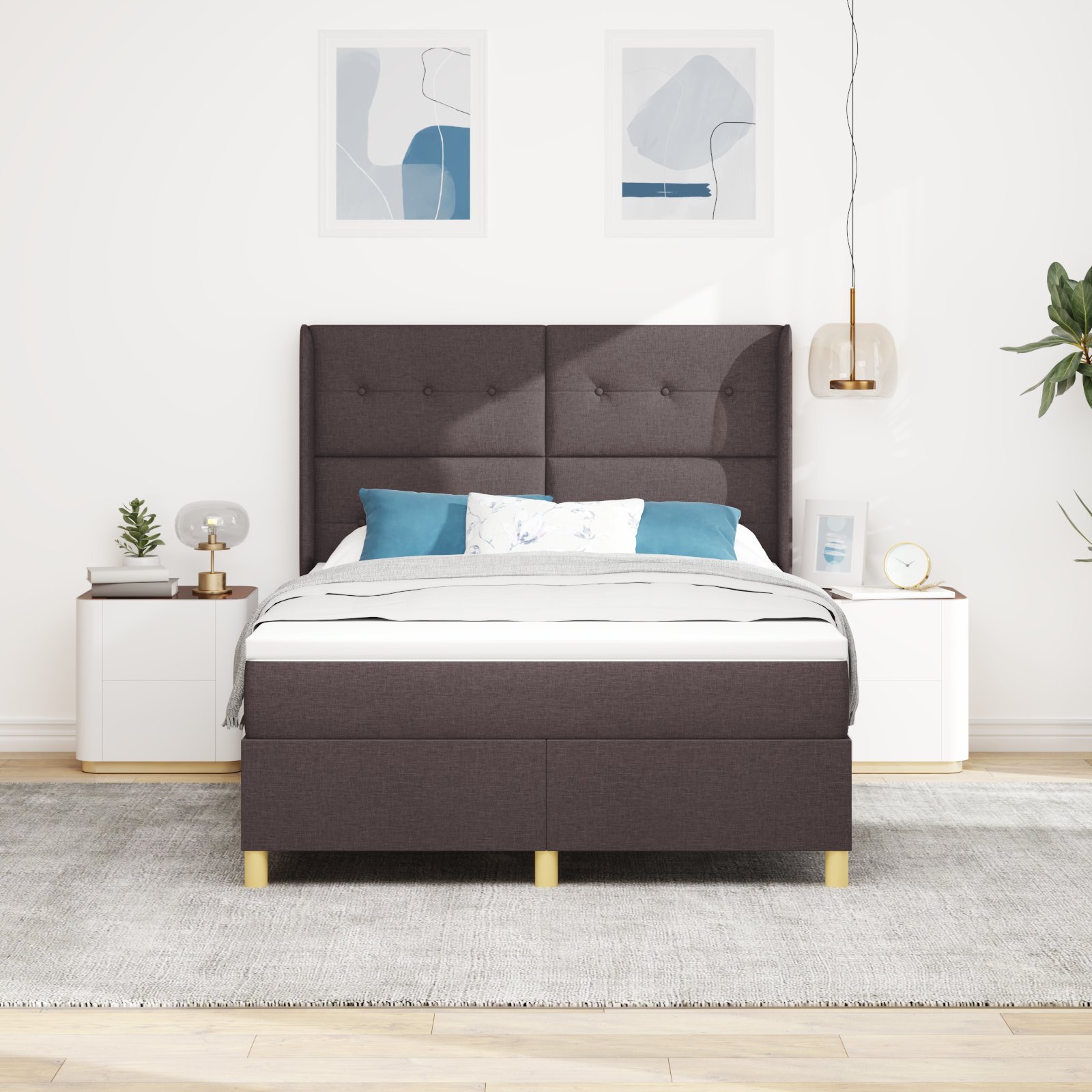 łóżko z materacem i oświetleniem LED vidaXL Brązowy 140x200 cm tkanina