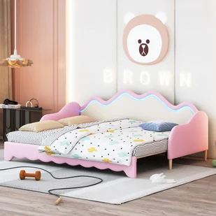 Flieks łóżko dziecięce sofa rozkładana 90x190cm/180x190cm, łóżko tapicerowane z wysuwanym łóżkiem, sofa rozkładana łóżko pojedyncze łóżko podwójne łóżko gościnne, PU, różowy - Sofy i kanapy - miniaturka - grafika 1