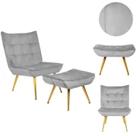 Fotele - Stylowy fotel VINNIS z podnóżkiem szary 96x69x82 cm z przeszyciami - miniaturka - grafika 1