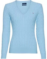 Swetry damskie - GANT Damski sweter bawełniany z dekoltem w serek, niebieski (Waterfall Blue), standardowy, niebieski (waterfall blue), L - miniaturka - grafika 1