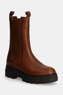 Botki damskie - Tommy Hilfiger sztyblety skórzane MONOCHROMATIC CHELSEA BOOT damskie kolor brązowy na płaskim obcasie FW0FW06730 - miniaturka - grafika 1