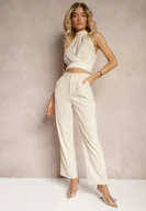 Spodnie damskie - Ciemnobeżowe Eleganckie Spodnie Cygaretki o Szerokich Nogawkach Vonlea - miniaturka - grafika 1