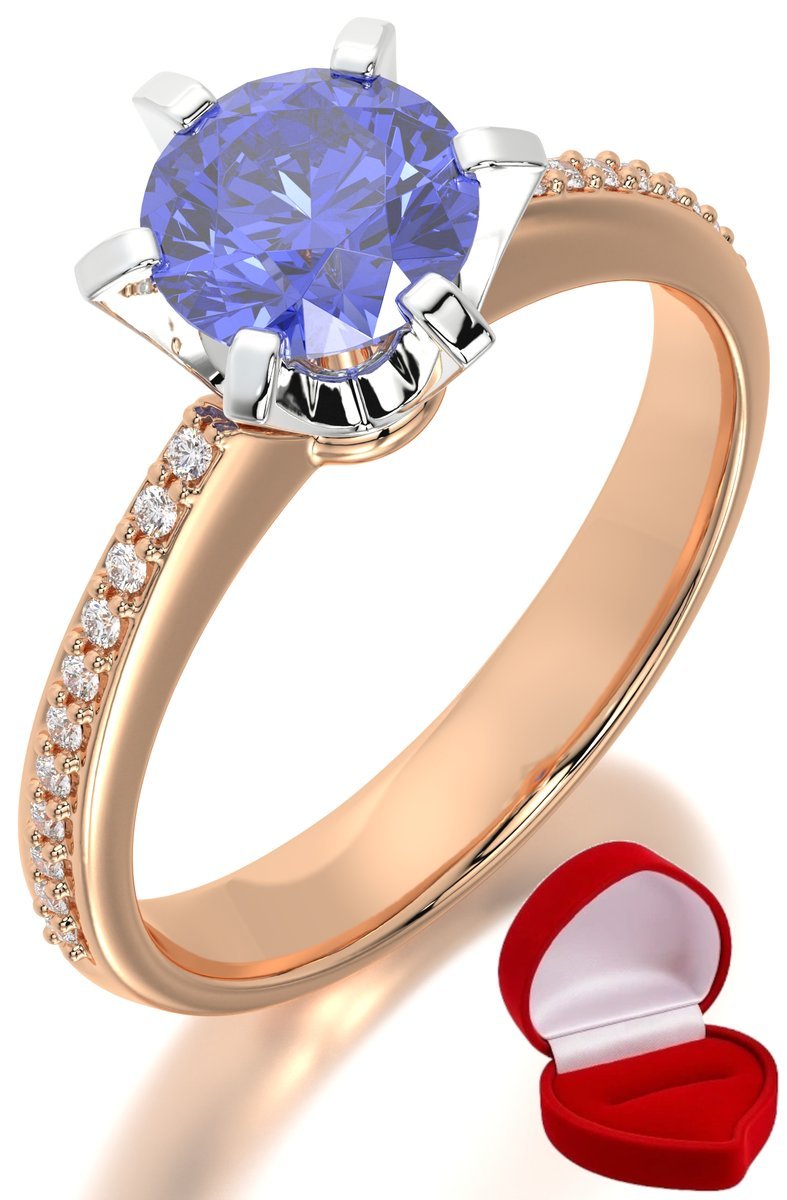 ZŁOTY PIERŚCIONEK ZARĘCZYNOWY 585 14k TANZANIT 1 ct RÓŻOWE ZŁOTO R0