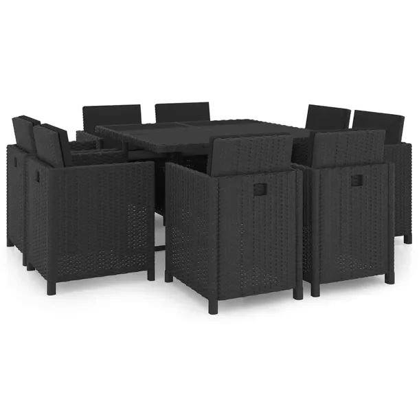 Zestaw mebli rattanowych 1 stół 8 krzeseł czarny 109x109x74 cm
