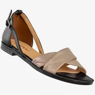 Sandały damskie - Sandały Damskie Skórzane Buty Płaski Obcas Złote Czarne POLSKI PRODUCENT - miniaturka - grafika 1