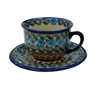 Ceramiczna filiżanka i spodek Ceramika Bolesławiec - Filiżanki - miniaturka - grafika 1