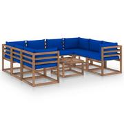 Meble ogrodowe - vidaXL Lumarko 9-cz. zestaw wypoczynkowy do ogrodu, z niebieskimi poduszkami 3067498 - miniaturka - grafika 1