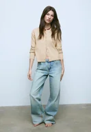 Swetry damskie - Stradivarius Kardigan z dzianiny z guzikami o miękkim dotyku Beżowy L - miniaturka - grafika 1