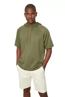 Bluzy męskie - Trendyol Męska bluza z dzianiny oversize Basic Hood, khaki, S, Khaki, S - miniaturka - grafika 1