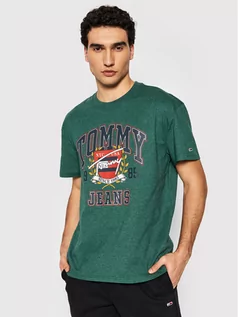 Koszulki męskie - Tommy Jeans T-Shirt Vintage Washed College DM0DM12389 Zielony Regular Fit - grafika 1