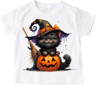 Koszulki dla dziewczynek - Biała koszulka na Dzień dyni z fajnym nadrukiem kotdynia96 - miniaturka - grafika 1