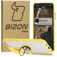 Etui i futerały do telefonów - Bizon Etui z uchwytem na palec Case Hybrid Ring do Motorola Moto G35 5G, przydymione z żółtą ramką - miniaturka - grafika 1