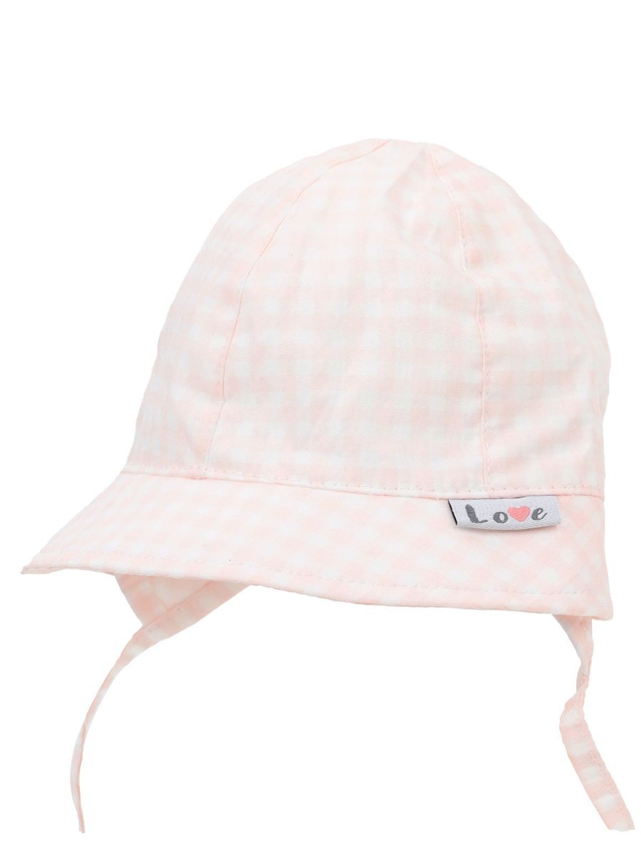 Czapka letnia dziewczęca z uszkami kratka różowa 40-42 YOCLUB