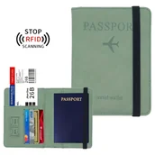 Etui na dokumenty i karty - Etui Pokrowiec na Paszport Dokumenty Skórzane z Blokadą RFID Zielony - miniaturka - grafika 1