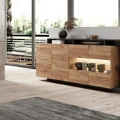 Komody - Komoda 4-drzwiowa z 4 wnękami i oświetleniem LED - Naturalny jasny i Antracytowy - IDESIA - miniaturka - grafika 1