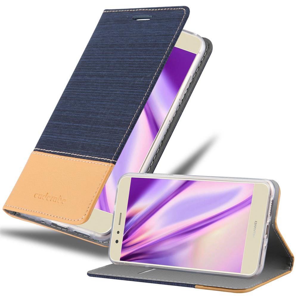 Cadorabo Etui do Huawei P10 LITE w kolorze ciemnoniebieskim brązowym Etui na telefon komórkowy z magnetycznym zamknięciem, funkcją podstawki i miejscem na kartę Etui Etui ochronne Etui z klapką w stylu książki