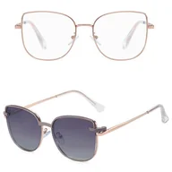 Okulary korekcyjne, oprawki, szkła - 2w1 Okulary damskie do komputera + nakładka przeciwsłoneczna na magnes Clip-On 25162A fiolet/złoty - miniaturka - grafika 1