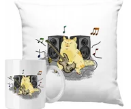 Gadżety dla niej i dla niego - ZESTAW PODUSZKA + KUBEK Kot Śmieszny Muzyka Pomysł Na Prezent +IMIĘ - miniaturka - grafika 1