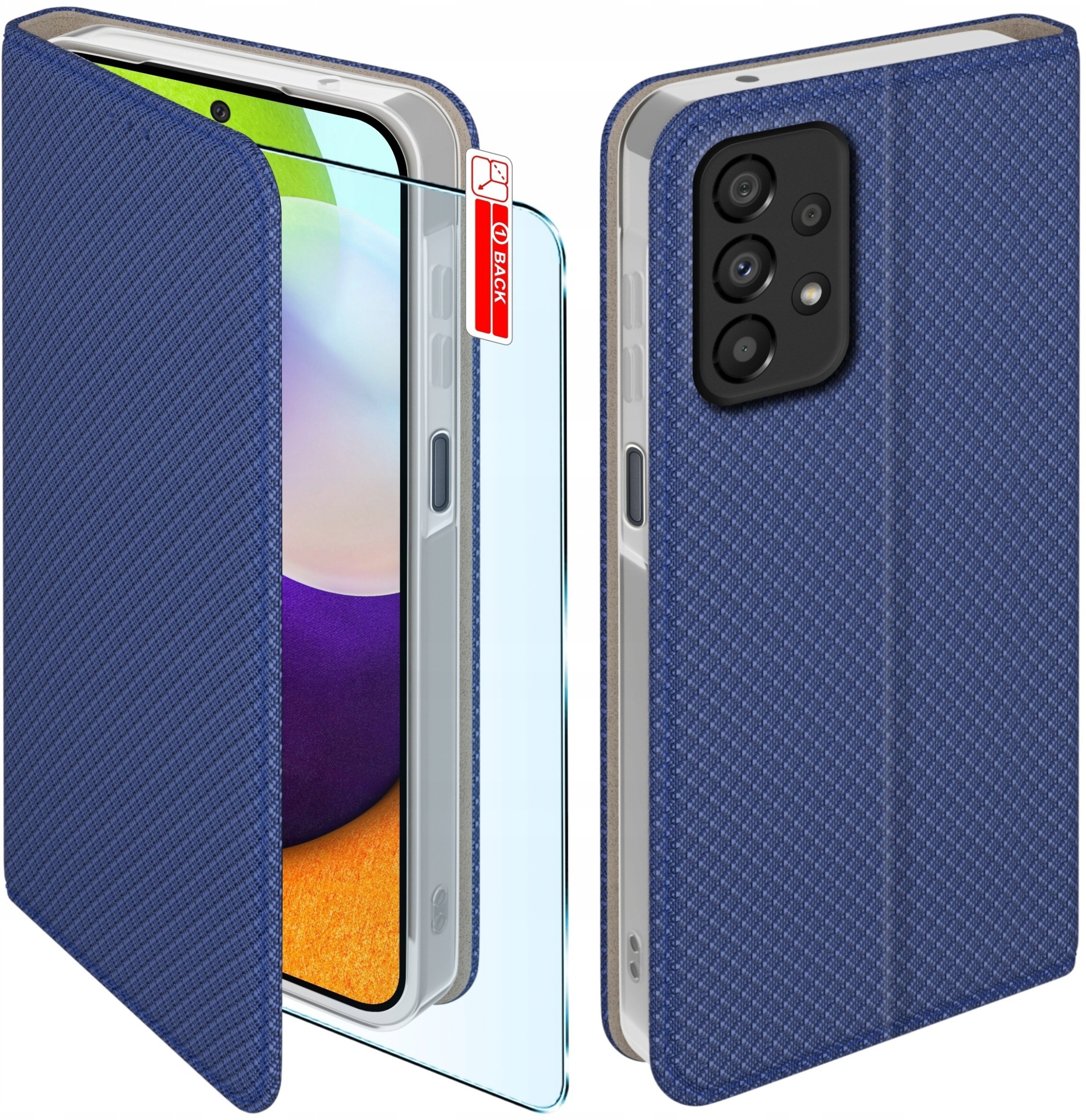krainaGSM Etui Z Klapką Do Samsung A52 A52S 5G Zamykane Granatowe Futerał +Szkło 9H