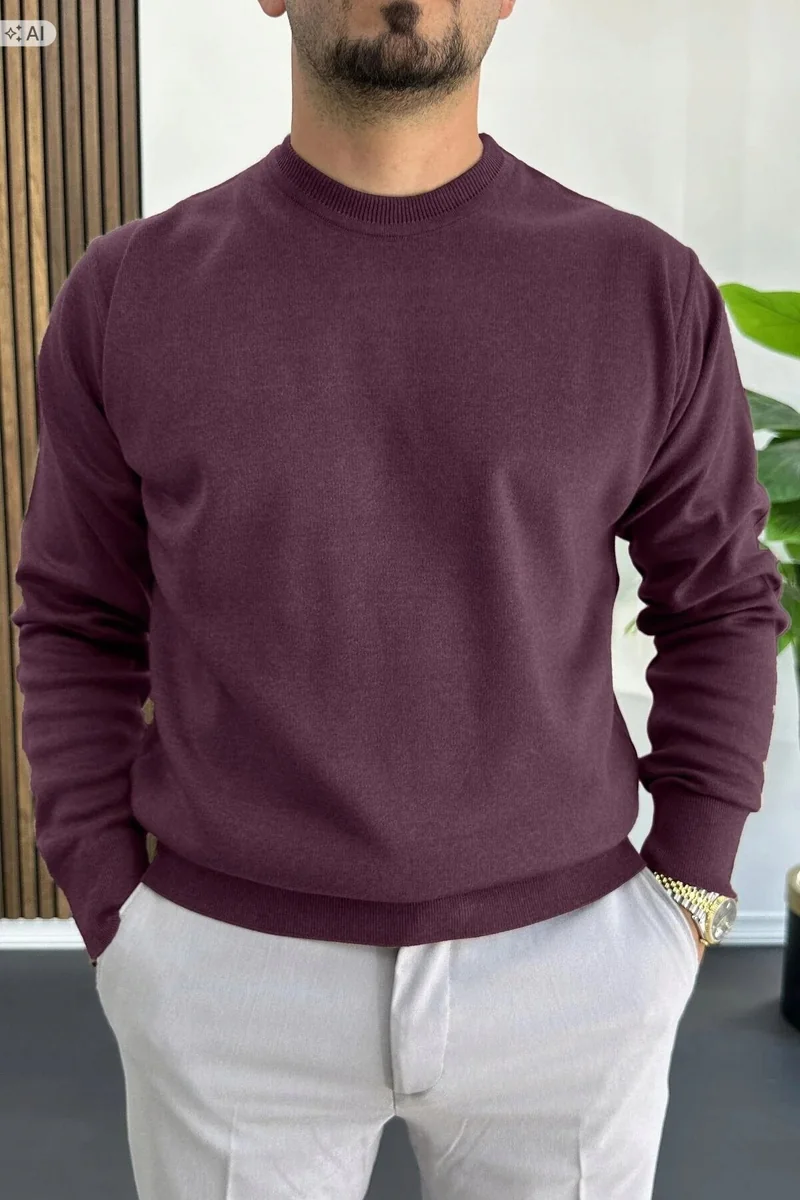 GŁADKI MĘSKI SWETER WELUROWY W STYLU MINIMALISTYCZNYM M 5IA