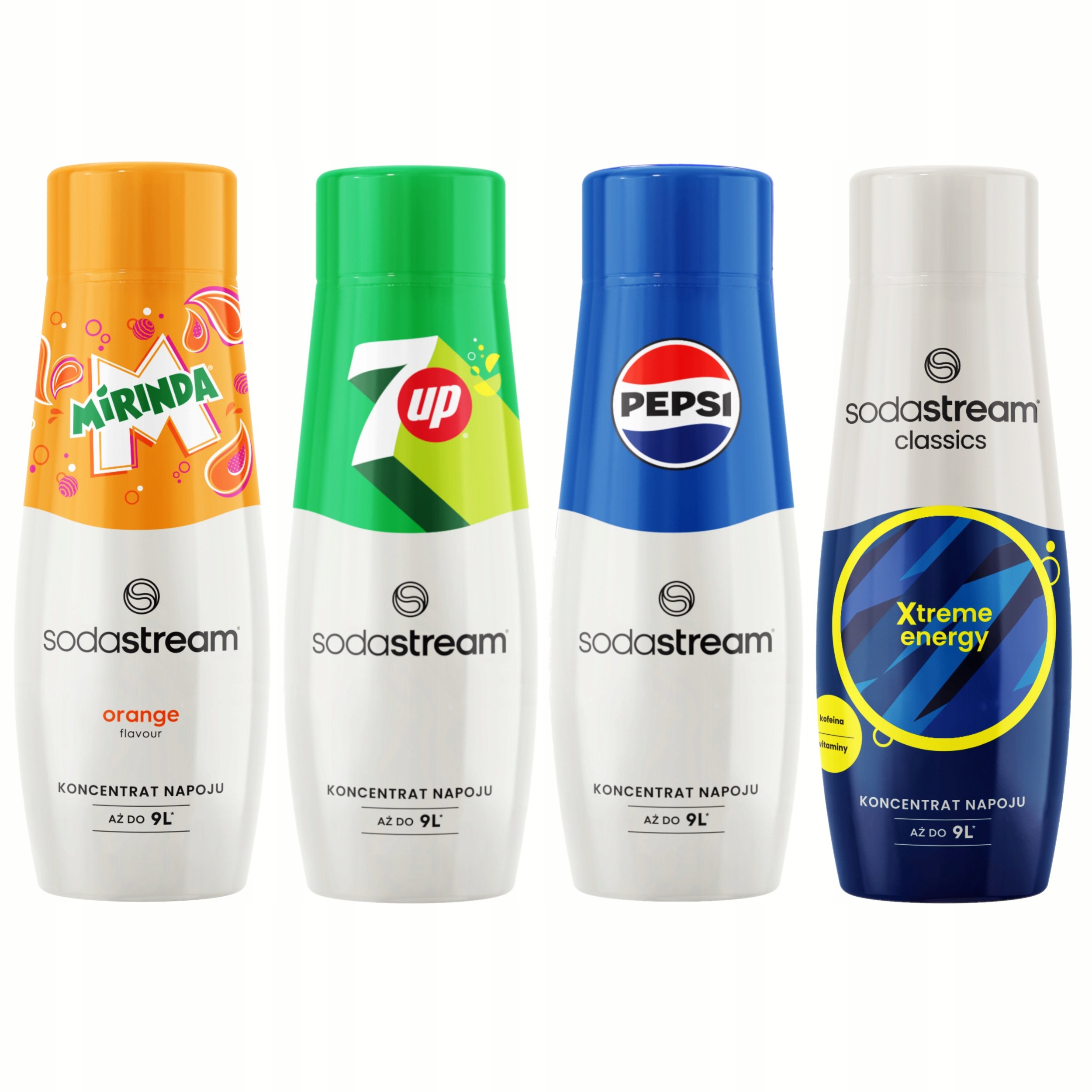 4x SYROP KONCENTRAT SODASTREAM 7UP MIRINDA PEPSI / MAX 9L NAPOJU z 440ml