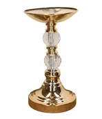 Świeczniki - LUKSUSOWY ZŁOTY ŚWIECZNIK Z KRYSZTAŁEM 14,5X27 CM - miniaturka - grafika 1